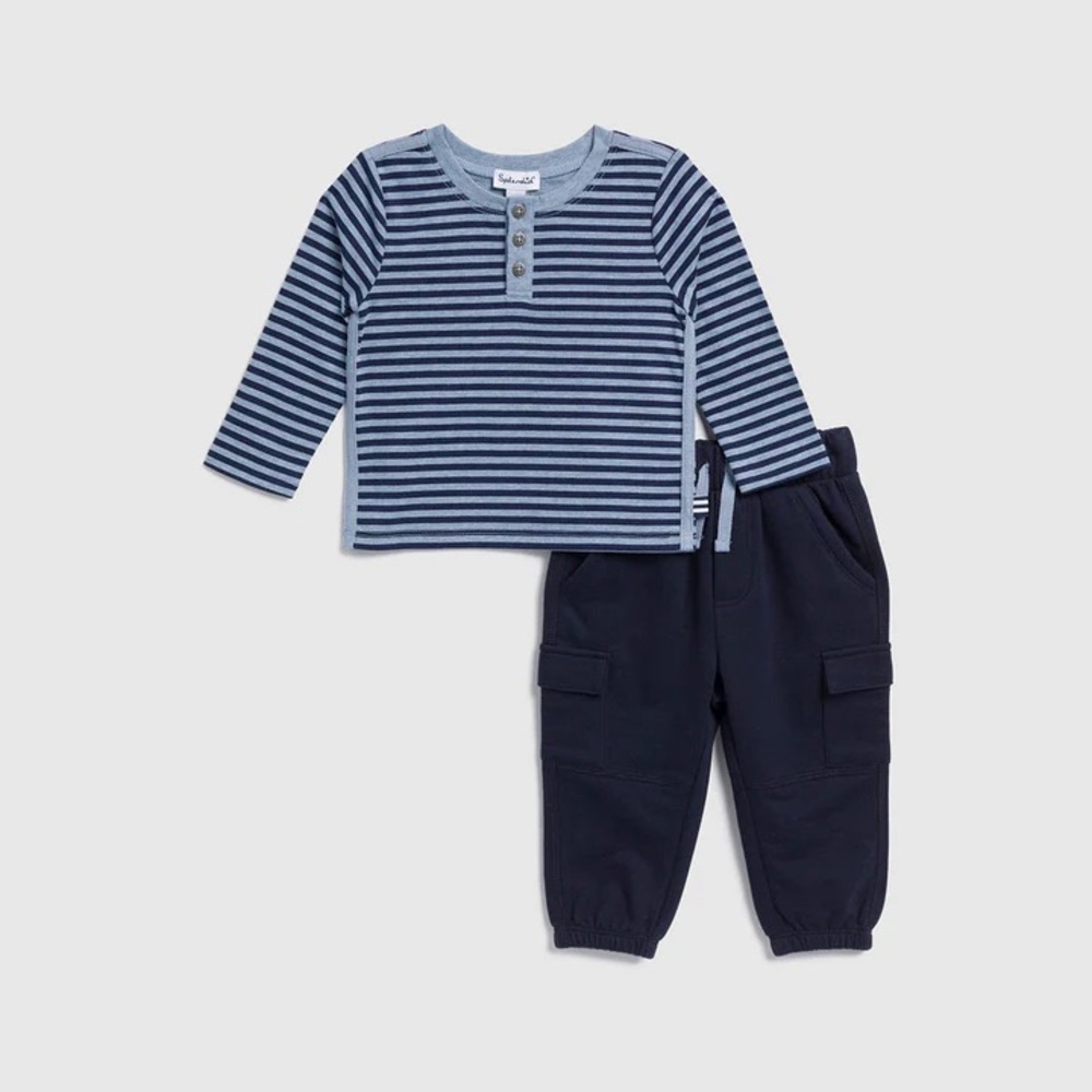 Splendid, NWT, Infant Boy Curious Stripes Henley Set, Size 3-6mo